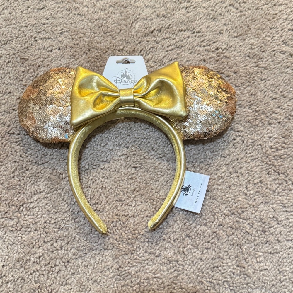 Disney Headband Gold Hidden Mickey Minnie Mouse Ears Bow Park Accessory NWT
